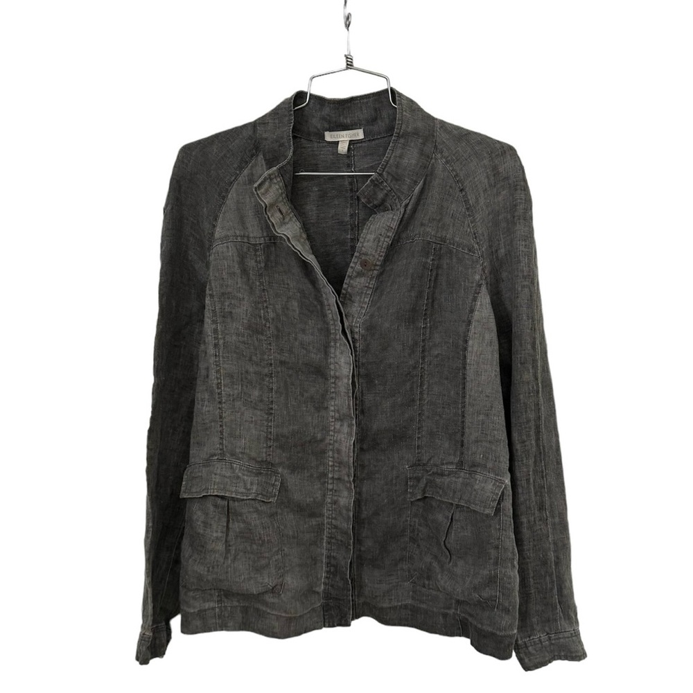 Eileen Fisher Grey Linen Button Front Shirt Jacket​​